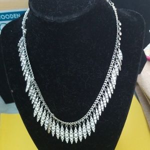 Silver Stone Glass bead statement necklace Fringe pendent Chloe and isabel